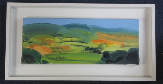 Sarah Carvell (b.1964) Autumnal landscape, 8 x 19.5in.